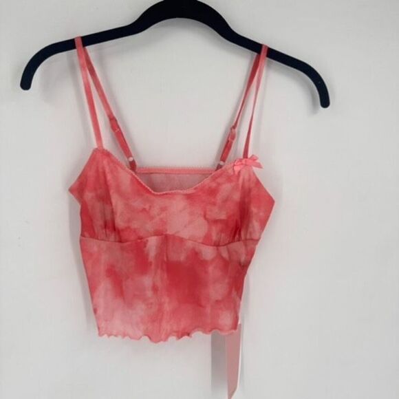 NWT Micas Pink sheer Ruffle Hem Crop Cami Tank Top Whimsical Fairy Small Cami - Picture 2 of 10